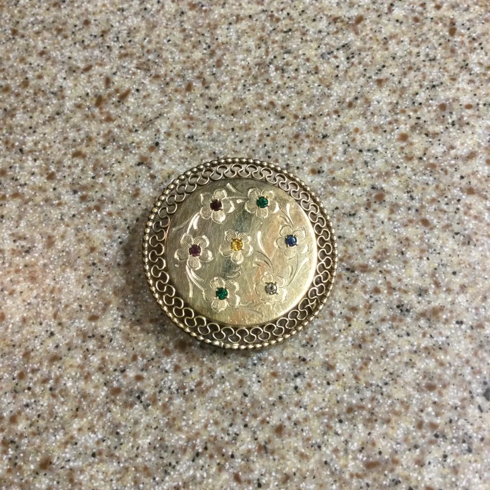 Vintage Winard 11 1/20 12K GF Gold Floral Multi-Stone Round Brooch